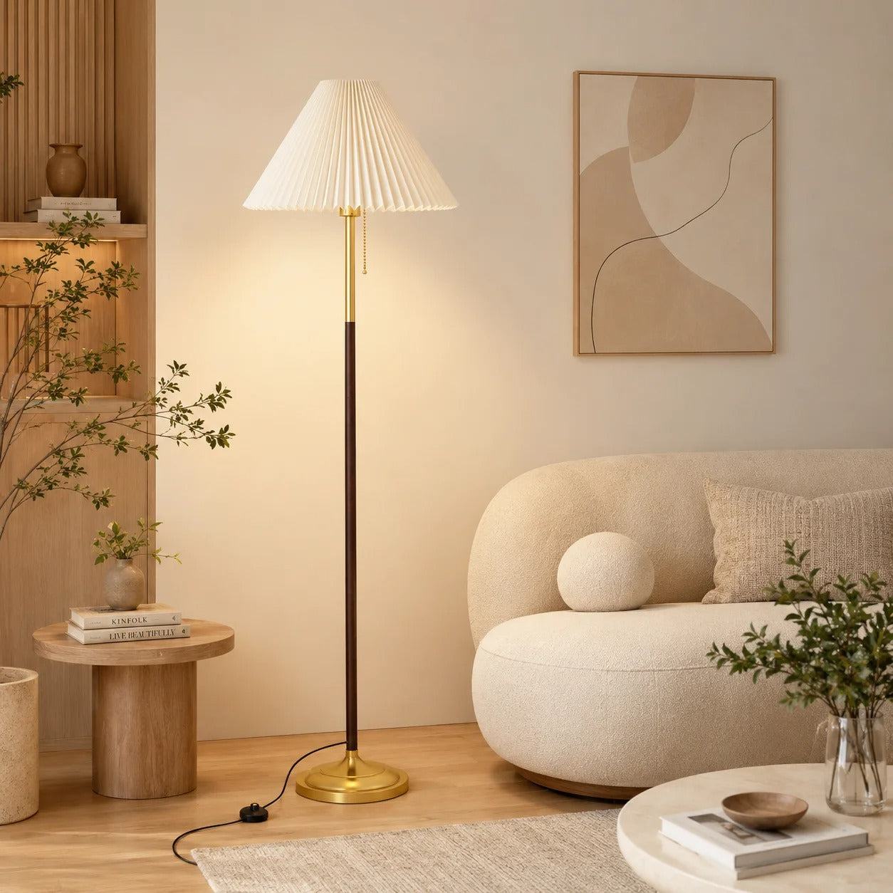 Modern Gold Pleated Floor Lamp