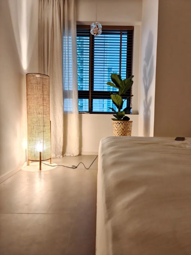 Japanese Retro Solid Wood Floor Lamp Wabi Sabi Style