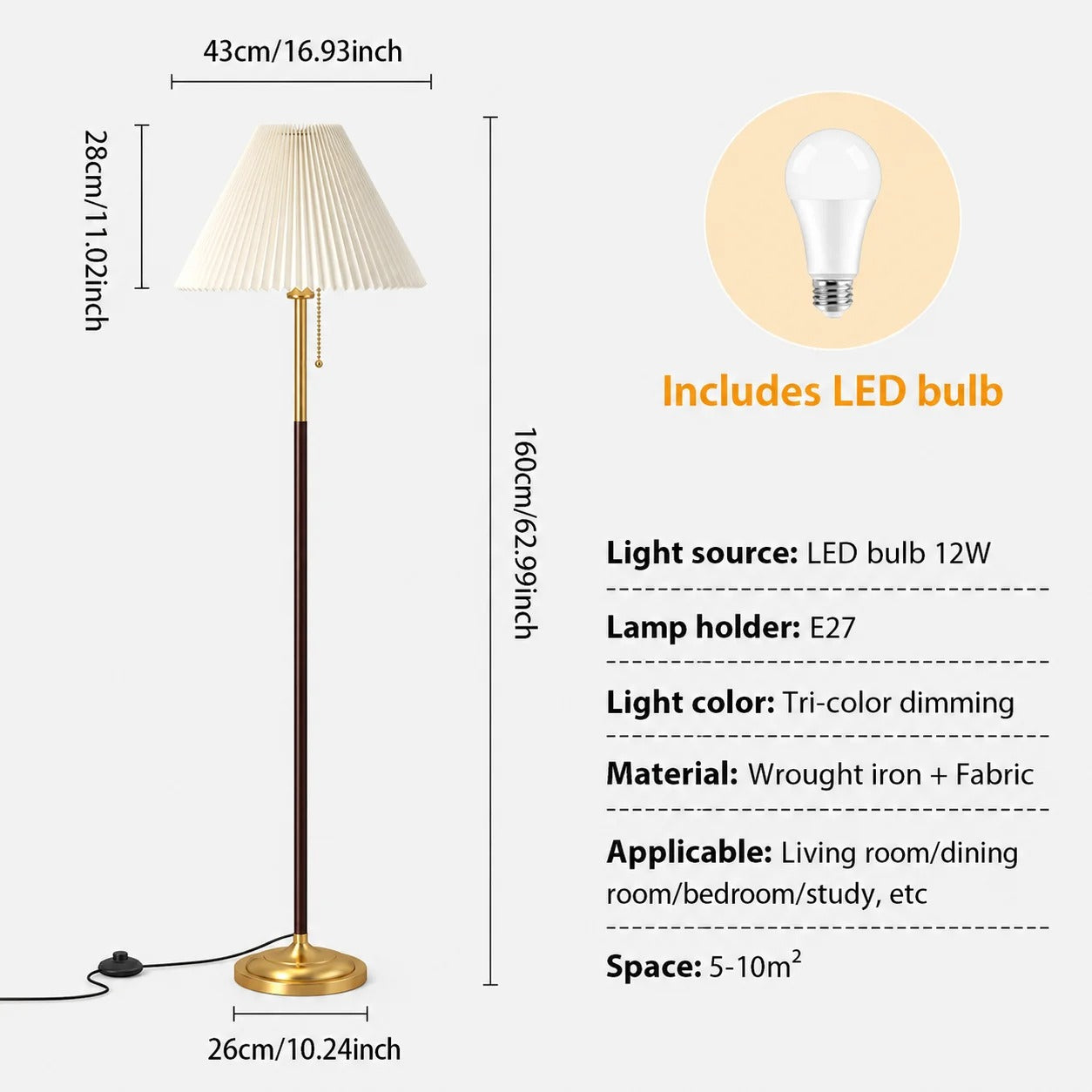 Modern Gold Pleated Floor Lamp