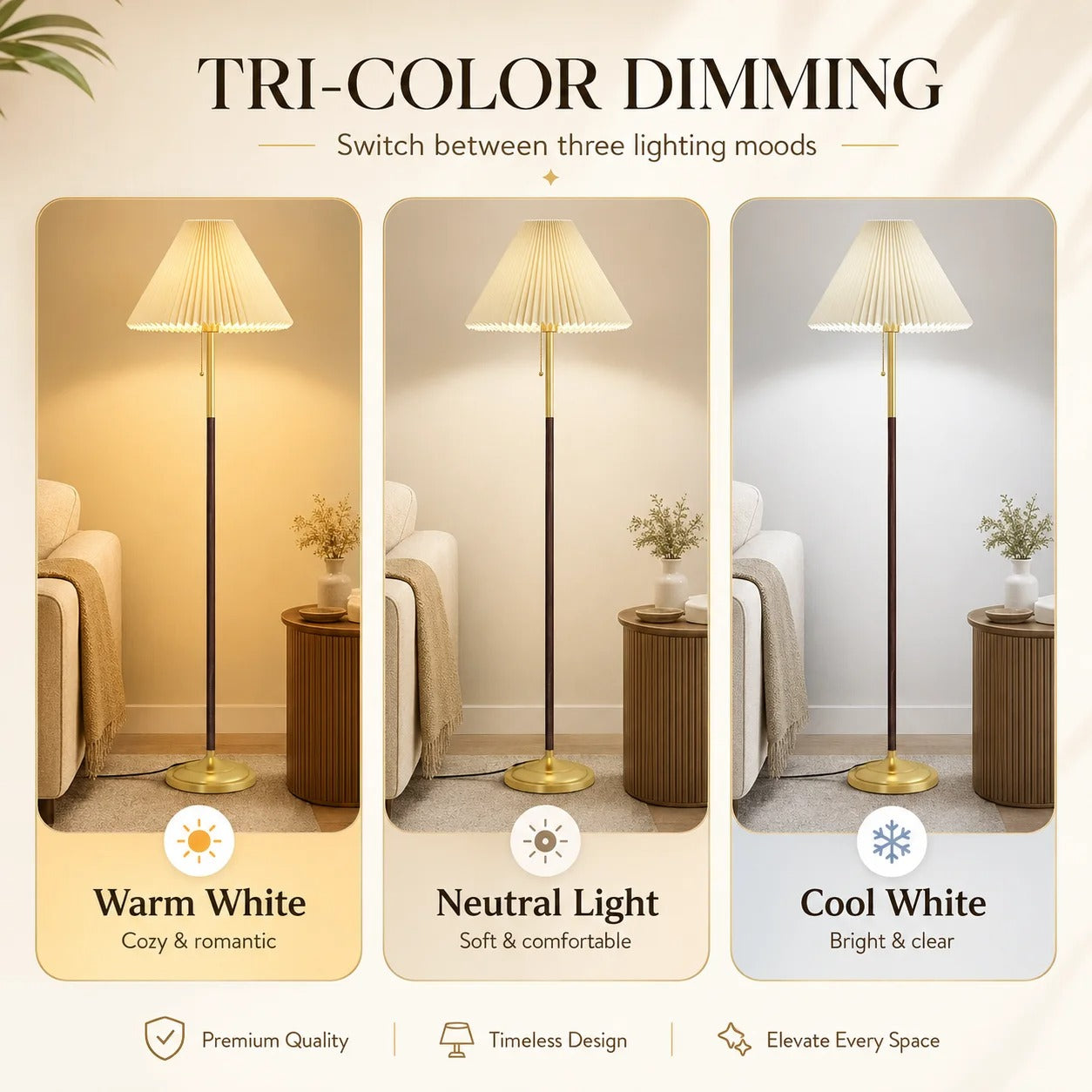 Modern Gold Pleated Floor Lamp